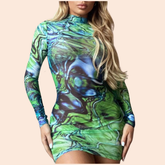 Multi-color Sheer Mini Dress