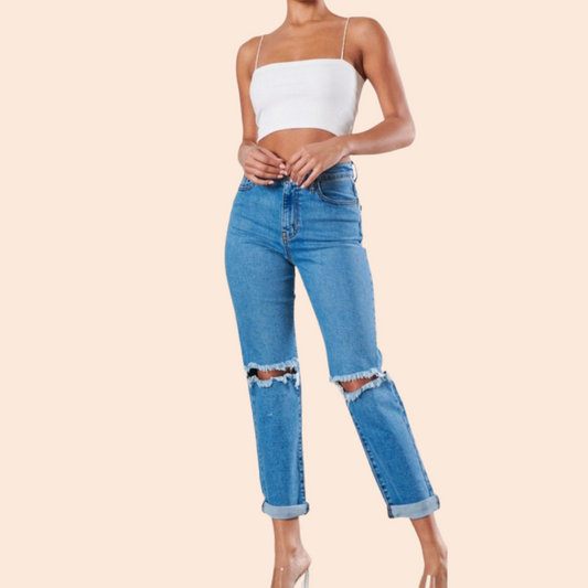 Medium Stone Double Rip Jeans